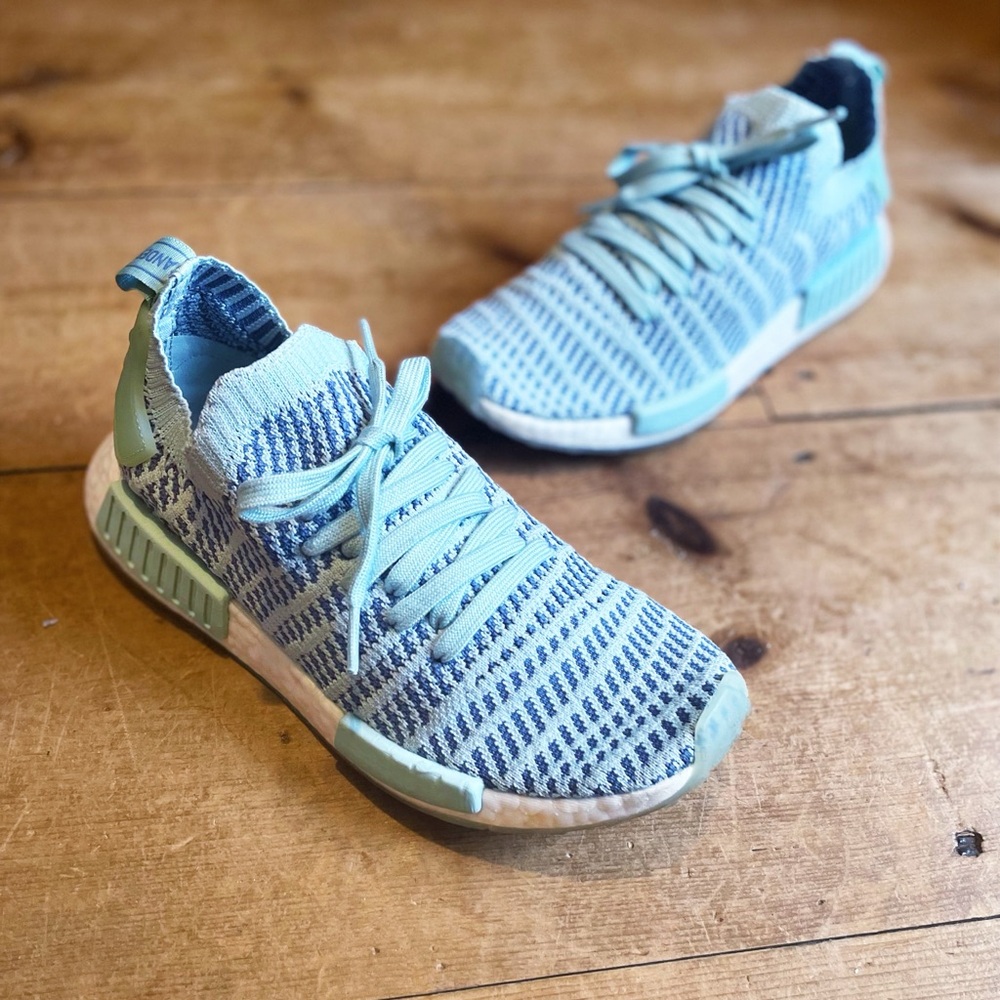 adidas Aqua Knit Sneakers Teal Blue Womens Size 8 - Picture 6 of 16